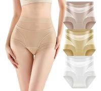 Pwzoax Women's High-Waisted Tummy Control Seamless Boyshorts Silky Soft Full Coverage Panties (3Pcs-c,M)