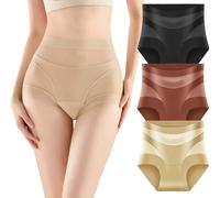 Pwzoax Women's High-Waisted Tummy Control Seamless Boyshorts Silky Soft Full Coverage Panties (3Pcs-e,M)