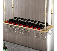 PXAMORTEL Botellero de Metal, Portavasos y Botellas de Vino for Colgar en el Techo, Dorado, 60-150 x 30 cm(L150xW30cm)