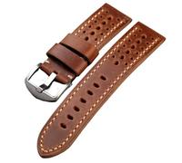 PXAMORTEL Correas de reloj de cuero, Correa de piel perforada transpirable for hombre, 20, 22, 24 y 26 mm, color negro y marrón(A Silver Buckle,22MM)