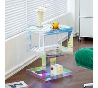 PXAMORTEL Mesa Auxiliar acrílica, Mesa de Centro, Mesa Auxiliar de acrílico de 3 Niveles con Valla Ajustable for Sala de Estar, Color Natural