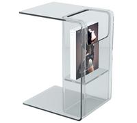 PXAMORTEL Mesa Auxiliar acrílica, Mesa de Centro, Mesa Auxiliar de café en Forma de C de acrílico, Cesta de Almacenamiento, mesita de Noche, Multicolor, 18 x 14 x 24 Pulgadas(Clear)