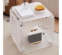 PXAMORTEL Mesa Auxiliar acrílica, Mesa de Centro, Mesa Auxiliar de Centro con Estructura de Acero Inoxidable acrílico Esmerilado y Doble Capa de Almacenamiento, 44 x 44 x 44 cm