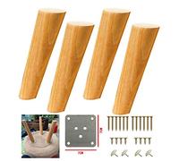PXAMORTEL Patas de Madera para Muebles 4 Patas de Muebles de Madera Maciza, Patas de Mesa de TV for sofá cónicas oblicuas, Patas de Repuesto for gabinete, con Placas de Montaje(18cm/7in)