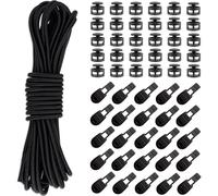 PXBSNB Cordón de goma elástico de 20 m, cordón elástico de 3 mm, negro, cuerda elástica con 30 pinzas para cordón y 30 topes de cordón, 2 agujeros, cuerda de goma para cordón, mochila, cordones y