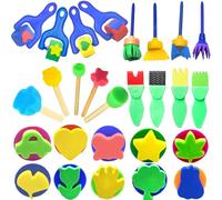 PXBSNB Juego de 29 pinceles de pintura de esponja, juego de pinceles de esponja reutilizables, pinceles de espuma coloridos, herramientas de pintura para niños de educación temprana para niños