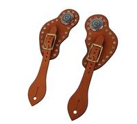 PxQuerantic 1 par de Correas Marrones de Cuero para espuelas, Correa Occidental para espuelas con Hebilla metálica, Correa de equitación de auténtica Piel de Vaca con decoración de estrás para