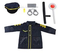 PxQuerantic Set de disfraz de juego de roles policial para niños, ropa de disfraces de oficial con sombrero, silbato, esposas, insignia y walkie-talkie; traje de interpretación para juegos de