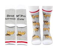 PXTIDY Best Bullmastiff Mom Ever Socks Bullmastiff Dog Mom Gifts Pets Bull Mastiff Socks Gifts for Dog Lovers Gifts, gris, Fits Shoe Size 4-15