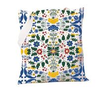 PXTIDY Bolsa de compras con diseño floral escandinavo, verde y azul, para amantes del arte folclórico noruego, sueco, polaco, danés, nórdico, regalo para amantes del arte popular, beige, Medium