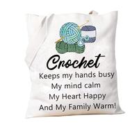 PXTIDY Bolsa de ganchillo para almacenamiento de hilo, mantiene mis manos ocupadas, bolsa de mano para proyectos de punto para ganchillo, regalo para mujeres, Y S C, Medium