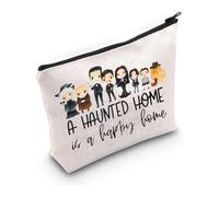 PXTIDY Bolsa de maquillaje de Halloween con diseño de película de terror A Haunted Home is A Happy Home, bolsa con cremallera con temática gótica para mujer, beige, bolsa de maquillaje
