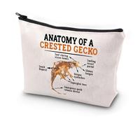 PXTIDY Bolsa de maquillaje para amantes de los animales con cresta, diseño de anatomía de un gecko crestado, bolsa de cosméticos para amantes de los reptiles, regalos para dueños de mascotas, beige