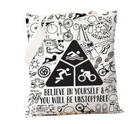 PXTIDY Bolsa de triatlón para natación, bicicleta, correr, bolsa de hombro, regalo de triatleta con texto en inglés "Believe Yourself You Will Be Unstoppable", beige, Medium