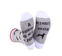 PXTIDY Boxer Dog Socks A House is Not A Home Without A Boxer Gifts for Animal Lovers Crew Socks Dog Owner Gifts, gris, Fits Shoe Size 4-15