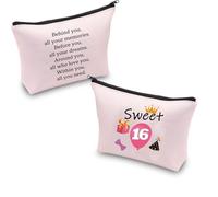 PXTIDY Decoraciones de cumpleaños número 16 para ella, regalos de feliz cumpleaños 16, bolsa de maquillaje, regalos para adolescentes y mujeres de 16 años, Pink, bolsa de maquillaje