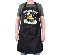 PXTIDY Delantal de cocina de rana con bolsillos, ideal como regalo para amantes de las ranas, ideal como regalo de cocina con dibujos animados, Negro, M