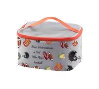 PXTIDY Estuche de cosméticos de fútbol Never Underestimate a Girl Who Plays Football Makeup Bag Gifts for Soccer Game Players, gris