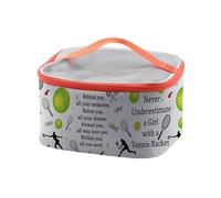 PXTIDY Estuche de cosméticos Tennis Girl Never Underestimate a Girl con una raqueta de tenis, bolsa de maquillaje, regalo para entrenador de equipo de tenista, gris