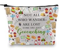 PXTIDY Geocaching - Bolsa de maquillaje para amantes del aire libre con texto en inglés "Not All Who Wander are Lost Some are Just Geocaching", beige, One_Size, Neceser de maquillaje