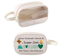 PXTIDY Scout - Neceser transparente para regalo con texto en inglés "I Never Dreamed I'd Grow Up to Be a Scout Leader", beige, Bolsa de maquillaje transparente