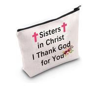PXTIDY Sisters in Christ - Bolsa de cosméticos para hermana cristiana, regalo para hermanas en Cristo con texto en inglés "I Thank God for You", beige, bolsa de maquillaje