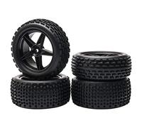 Pxyelec Llantas y neumáticos delanteros y traseros para coche todoterreno a escala 1/10, 4 unidades, color negro, 5 radios para HSP