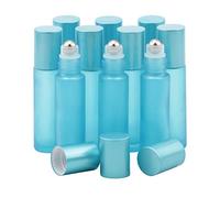 Pxyelec Rodillo de vidrio en botella, Botes Aceites Esenciales Recargables de 10 ml con bola de acero Stianless, paquete de 10 unidades (azul claro)