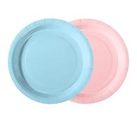 PYAILI 50 Platos Cartón - Set Cumpleaños Infantil 23 cm (25 Rosa & Azul Morandi) para Cumpleaños Infantil