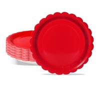 PYAILI 50 Platos de Cartón - Set Cumpleaños 18cm (Borde Festoneado Rojo) para Fiestas de Fin de Año, Año Nuevo y Cumpleaños