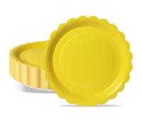 PYAILI 50 Platos de Cartón - Set Cumpleaños 23cm (Borde Festoneado Amarillo) para Fiestas de Fin de Año, Año Nuevo y Cumpleaños