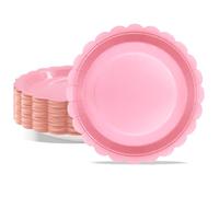 PYAILI 50 Platos de Cartón - Set Cumpleaños 23cm (Borde Festoneado Rosa Claro) para Fiestas de Fin de Año, Año Nuevo y Cumpleaños