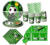 PYAILI Fútbol Party Tableware Set,Decoración de fiesta de cumpleaños de fútbol 20 invitados,Fútbol blanco y negro platos de papel vasos servilletas Decor para fiesta de cumpleaños
