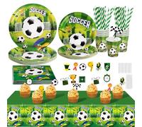 PYAILI Fútbol Party Tableware Set,Decoración de fiesta de cumpleaños de fútbol 20 invitados,Fútbol blanco y negro platos de papel vasos servilletas Decor para fiesta de cumpleaños