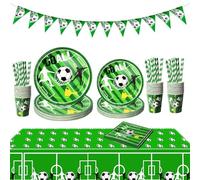PYAILI Fútbol Party Tableware Set,Decoración de fiesta de cumpleaños de fútbol 20 invitados,Fútbol blanco y negro platos de papel vasos servilletas Decor para fiesta de cumpleaños