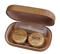 Pyasuye Práctica caja de almacenamiento de lentes de poliuretano con herramienta de ventosa y pinzas para viajes, cuidado de los ojos, soporte para lentes, marrón claro, Viaje compacto