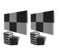 Pyatofly 24x Paneles de Espuma Una Prueba de Sonido Autoadhesivos, Espuma Acústica Con Diseño de Pirámide de 2X12X12 Pulgadas, para Estudio en Casa, Negro + Gris