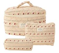 Pyatofly Bolsa de CosméTicos de Maquillaje Bolsa de Maquillaje Acolchada de AlgodóN de 3 Piezas Bolsa de Aseo Floral EstéTica para Mujer,e