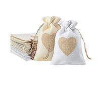 Pyatofly Bolsas de arpillera, paquete de 20 unidades de 4 x 5.5 pulgadas, bolsa de regalo de arpillera de corazón con cordón, bolsas de caramelos, bolsillos de para el día de San Valentín y