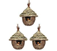 Pyatofly Casa de PáJaros, 3 Piezas Tejidas a Mano para Colgar ColibríEs para Anidar, de PáJaros de Hierba Natural para JardíN, Patio