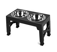 Pyatofly Elevados para Perros con 2 de Comida para Perros de Acero Inoxidable, Se Ajusta a 5 Alturas para Perros PequeñOs y Grandes, Color Negro