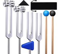 Pyatofly Juego de 4 horquillas de afinación (128 Hz, 256 Hz, 512 Hz, 528 Hz) con martillo de horquilla de afinación para herramientas de vibración de sonido