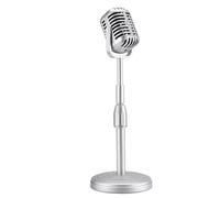 Pyatofly MicróFono Vocal DináMico Retro CláSico MicróFono Vintage Soporte Universal para Presentaciones en GrabacióN de Estudio de Karaoke Plata