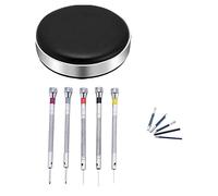 Pyatofly Soporte de movimiento de reloj, almohadilla de reloj y 5 piezas de destornilladores de precisión, juego de gafas, joyería, herramienta de reparación de relojes con 5 cuchillas, Plata y negro