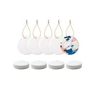 PYD Life 25 adornos de cerámica de sublimación a granel blancos de 2.75 pulgadas redondos en blanco con cuerda dorada para manualidades, decoración personalizada del hogar de Navidad a granel