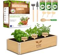 PYEF CRAFTS Huerto Urbano Hierbas Aromáticas - Kit Plantas Aromáticas Interior con Semillas de Orégano, Albahaca, Perejil y Cilantro - Caja de Madera - Kit Semillas Plantas Culinarias para Casa