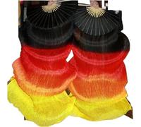 PYENHDI Abanicos de Seda, 1 par de velos Abanico Seda teñidos Color Fuego for Danza del Vientre