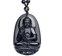 PYENHDI Collar de jade Feng Shui, Colgante de obsidiana 60 cm, Buda sonriente, cadena cuentas Kuan Yin, amuleto chino Feng Shui
