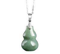 PYENHDI Collar de jade Feng Shui, Collar con colgante de calabaza/Wu Lou jade natural, talismán plata esterlina la suerte