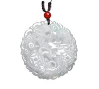 PYENHDI Collar de jade Feng Shui, Collar con colgante de moneda antigua dragón del zodiaco antiguo jadeíta hielo blanco natural